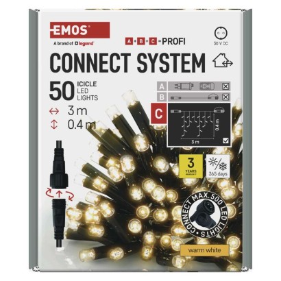 Profi LED sorolható füzér, fekete – jégcsapok, 3 m, kültéri, meleg fehér