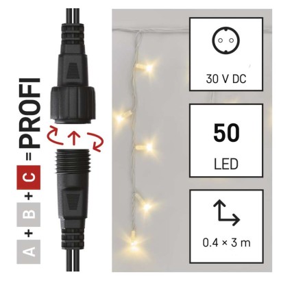 Profi LED spojovacia reťaz biela – cencúle, 3 m, vonkajšia, teplá biela