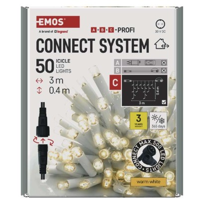 Profi LED spojovacia reťaz biela – cencúle, 3 m, vonkajšia, teplá biela
