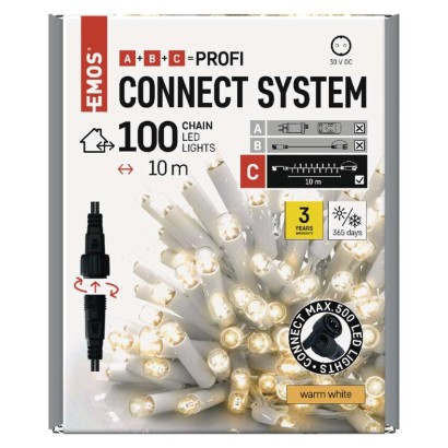 Profi LED Verbindungskette weiß, 10 m, Außen/Innen, warm-weiß