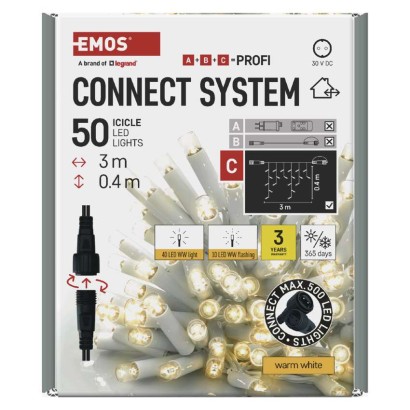 Profi LED spojovacia reťaz blikajúca biela – cencúle, 3 m, vonkajšia, teplá biela