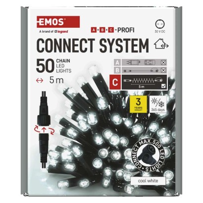 Profi LED spojovací řetěz černý, 5 m, venkovní i vnitřní, studená bílá