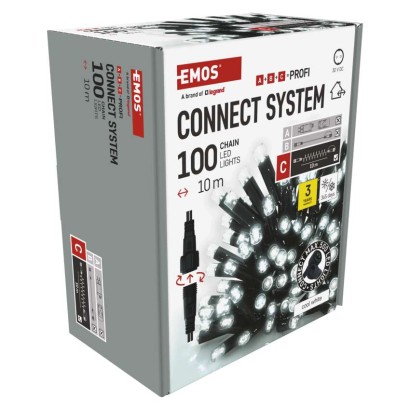 Profi LED spojovací řetěz černý, 10 m, venkovní i vnitřní, studená bílá