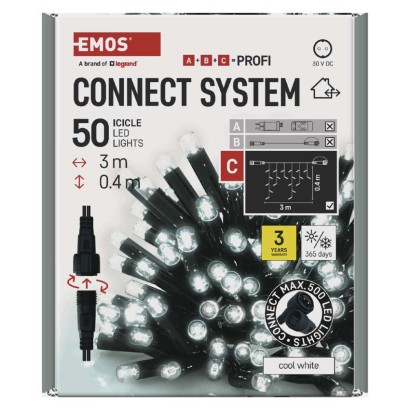 Profi LED ühendatav valguskett must – jääpurikad, 3 m, õue, külm valge