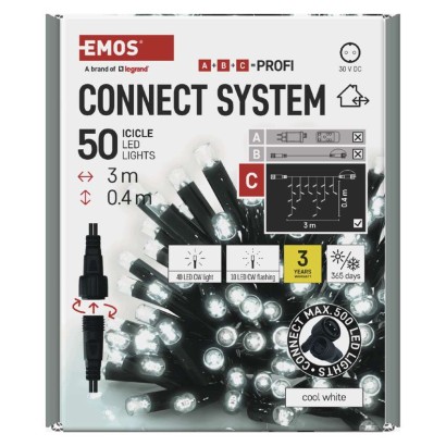 Profi LED savienojošā virtene, melna, mirgojoša – lāstekas, 3 m, liet. ārā, auksti balta