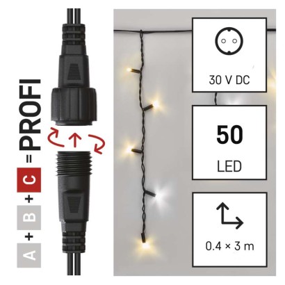 Oświetlenie łączone Profi- sople 50LED 3m, ciepła biel+zimna biel miga, czarny, IP44 