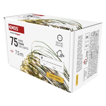 LED Weihnachtliche Nano-Kette grün, 7,5 m, Außen und Innen, warm-weiß, Timer