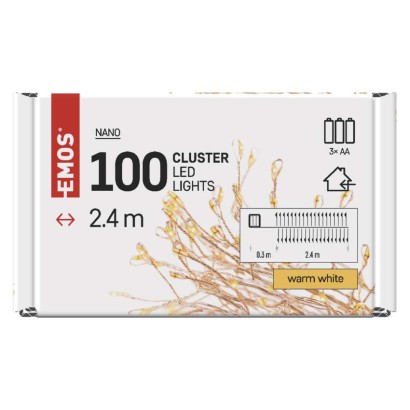 LED jõuluvalguskett Nano – siil, 2,4 m, 3 x AA, tuppa, soe valge, ajasti