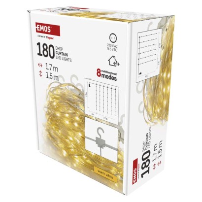 LED Weihnachtliche Drop-Kette – Vorhang, 1,7x1,5 m, Außen und Innen, warm-weiß, Programme