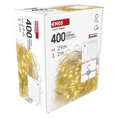 LED Weihnachtliche Drop-Kette – Vorhang, 2,9x2 m, Außen und Innen, warm-weiß, Programme