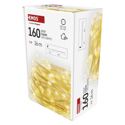 LED karácsonyi drop fényfüzér, 16 m, kültéri és beltéri, meleg fehér, időzítő