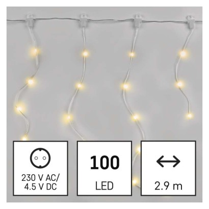 LED Weihnachtliche Drop-Kette – Eiszapfen, 2,9 m, Außen und Innen, warm-weiß, Programme