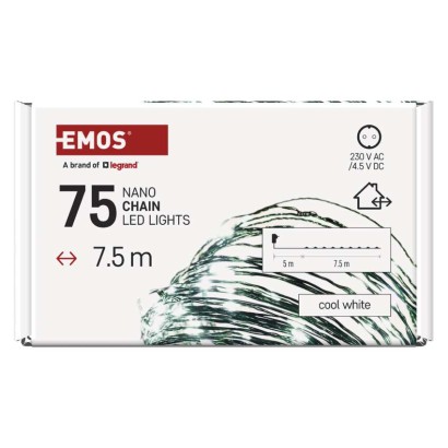 Dekoracje- 75 LED nano łezki 7,5m zimna biel, zielony przewód, IP44 timer