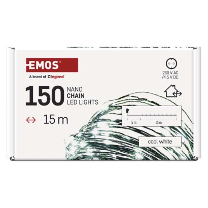 Dekoracje- 150 LED nano łezki 15m zimna biel, zielony przewód, IP44 timer