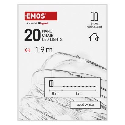 LED Weihnachtliche Nano-Kette, 1,9 m, 2x AA, Innen, Kaltweiß, Timer