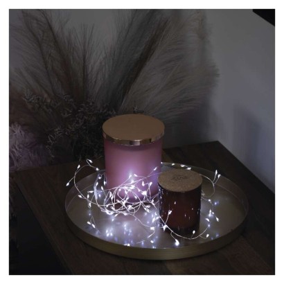 Dekoracje - 100LED small nano łezki, jeżyk, 2,4m 3xAA zimna biel, sreb przew, IP20, timer