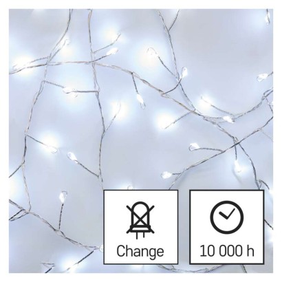 Dekoracje - 100LED small nano łezki, jeżyk, 2,4m 3xAA zimna biel, sreb przew, IP20, timer