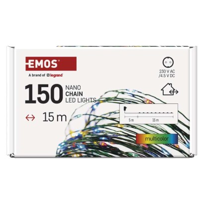 LED vánoční nano řetěz zelený, 15 m, venkovní i vnitřní, multicolor, časovač