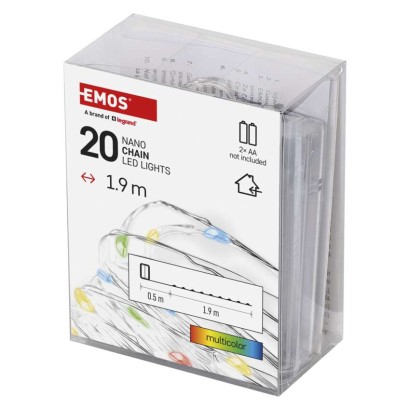 LED Ziemassvētku nano virtene, sudr., 1,9 m, 2x AA, liet. iekšt., daudzkrās., ar taimeru