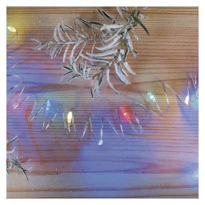 LED Ziemassvētku nano virtene, sudr., 1,9 m, 2x AA, liet. iekšt., daudzkrās., ar taimeru