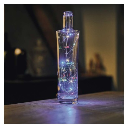 LED Ziemassvētku nano virtene, sudr., 1,9 m, 2x AA, liet. iekšt., daudzkrās., ar taimeru