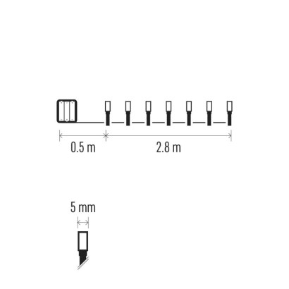 LED vianočná reťaz, 2,8 m, 3x AA, vonkajšia aj vnútorná, teplá biela, časovač