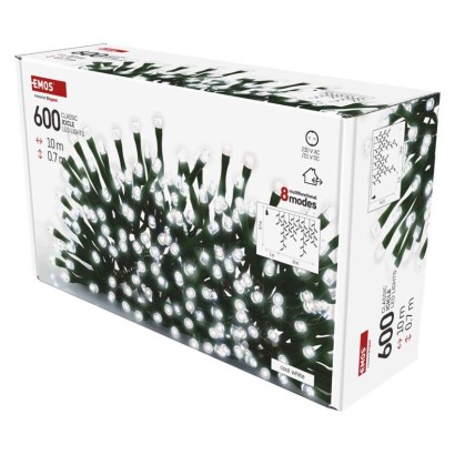 LED vianočné cencúle, 10 m, vonkajšie aj vnútorné, studená biela, programy