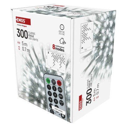 LED karácsonyi jégcsapok, 5 m, kültéri és beltéri, hideg fehér, távirányító, progr, időz.