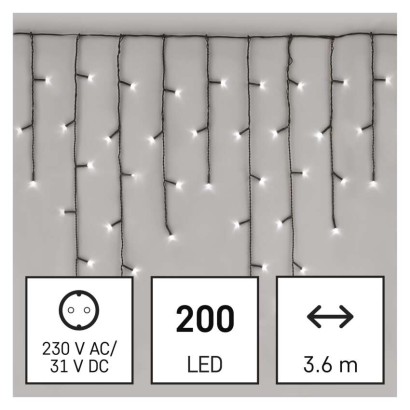 LED karácsonyi jégcsapok, 3,6 m, kültéri és beltéri, hideg fehér, programokkal