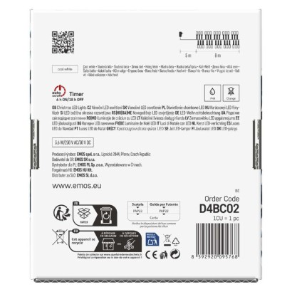 Lampki choinkowe LED Classic Cluster, jeżyk, 400 LED 8m, zimna biel, czarny, IP44, timer