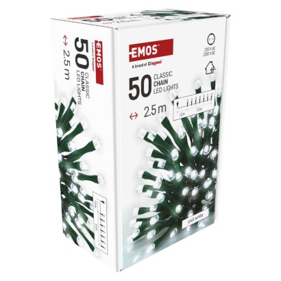 Lampki choinkowe Classic 50 LED 2,5m zimna biel, zielony przewód, IP20