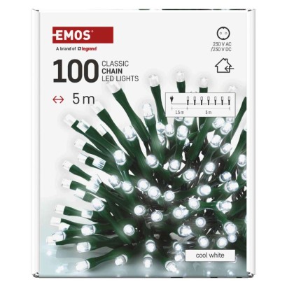 Lampki choinkowe Classic 100 LED 5m zimna biel, zielony przewód, IP20