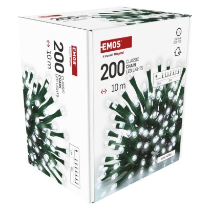 Lampki choinkowe Classic 200 LED 10m zimna biel, zielony przewód, IP20