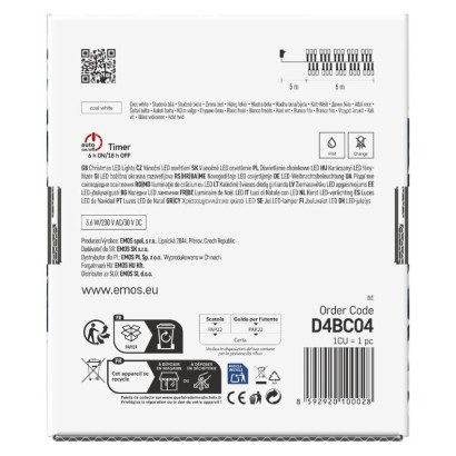 Lampki choinkowe LED Classic Cluster, jeżyk, 300 LED 6m, zimna biel, czarny, IP44, timer