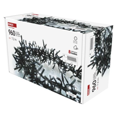 Lampki choinkowe LED Cluster, jeżyk, 960LED 7,2m, zimna biel, 64 programów, timer