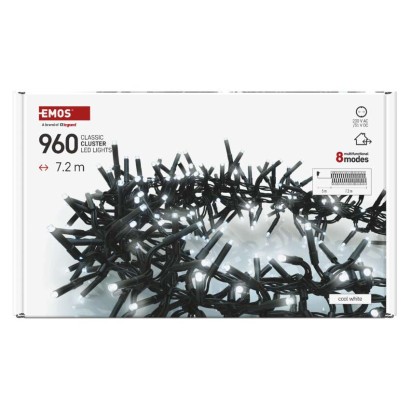 Lampki choinkowe LED Cluster, jeżyk, 960LED 7,2m, zimna biel, 64 programów, timer