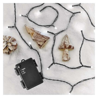 LED vánoční řetěz, 2,8 m, 3x AA, venkovní i vnitřní, studená bílá, časovač