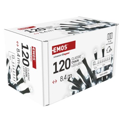 LED karácsonyi fényfüzér, 8,4 m, 3x AA, kültéri és beltéri, hideg fehér, időzítő