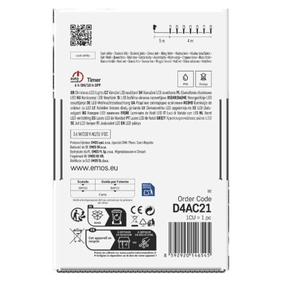 LED karácsonyi fényfüzér, 4 m, kültéri és beltéri, hideg fehér, progr, időz.