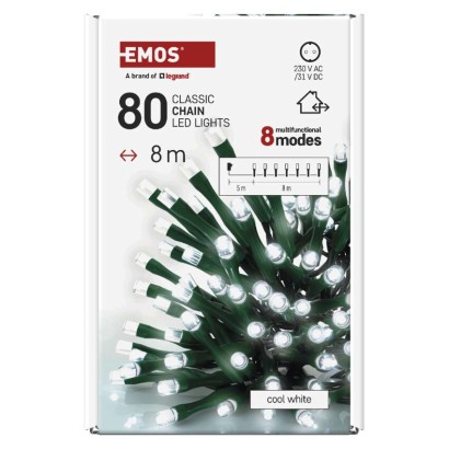 LED Weihnachtliche Lichterkette, 8 m, Außen/Innen, kaltweiß, Programme, Timer