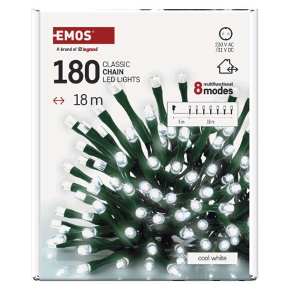 LED jõuluvalguskett, 18 m, õue/tuppa, külm valge, 8 režiimi, ajasti