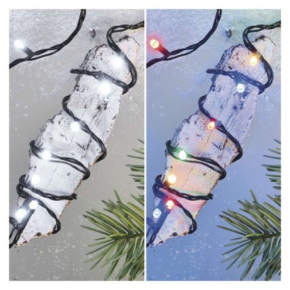 Lampki choinkowe 100LED 10m, 2 w 1 zimna biel lub multikolor, czarny, 8 programów, IP44