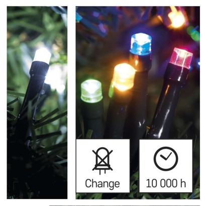 Lampki choinkowe 100LED 10m, 2 w 1 zimna biel lub multikolor, czarny, 8 programów, IP44