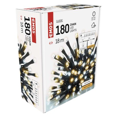 LED vánoční řetěz, 18 m, venkovní i vnitřní, teplá/studená bílá, časovač