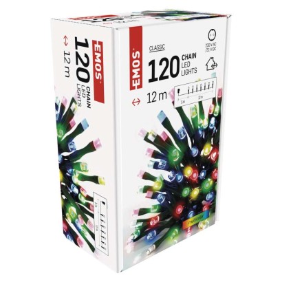 LED vianočná reťaz, 12 m, vonkajšia aj vnútorná, multicolor, časovač