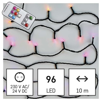 LED Ziemassvētku virtene, 10 m, liet. ārā un iekšt., RGB, ar pulti, 72 režīmi, ar taimeru