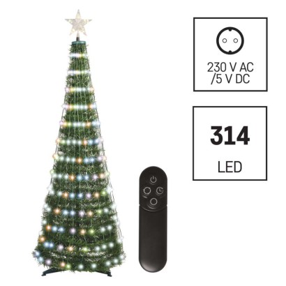 Dekoracje - rozkładana choinka LED z gwiazdą 180 cm, RGB, 16 programów, pilot, IP20, timer