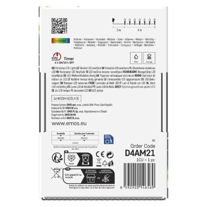 LED karácsonyi fényfüzér, 4 m, kültéri és beltéri, többszínű, progr, időz.