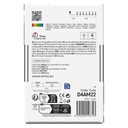 LED Ziemassvētku virtene, 8 m, lietošanai ārā un iekštelpās, daudzkrāsaina, 8 r., ar taim.