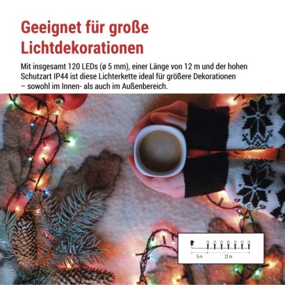 LED Weihnachtliche Lichterkette, 12 m, Außen/Innen, Multicolor, Programme, Timer